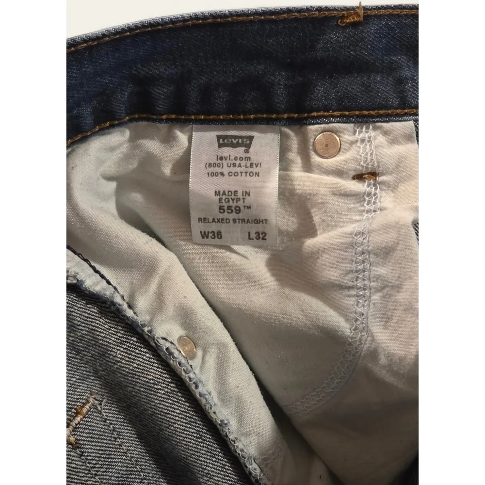 Levis 559 Relaxed‎ Straight Jeans Mens 36x29 Dark Wash Denim Raw Hem Cutoff